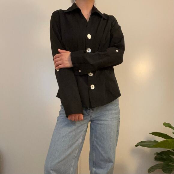 Vintage Tops - Vintage Black Button Up Blouse